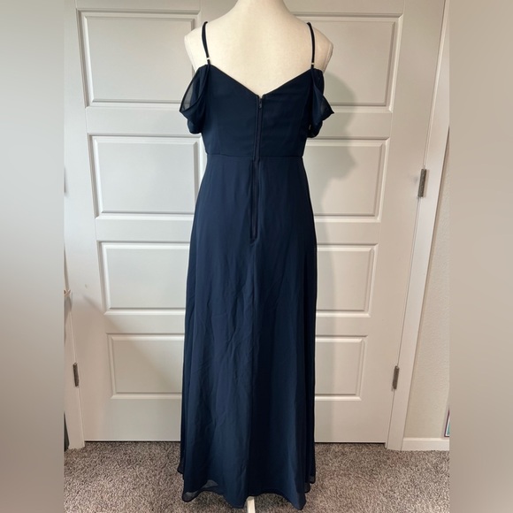 Birdie Grey MD Spence Navy Blue Sheer Cold Shoulder Bride's Maid Maxi‎ Dress - Picture 8 of 13